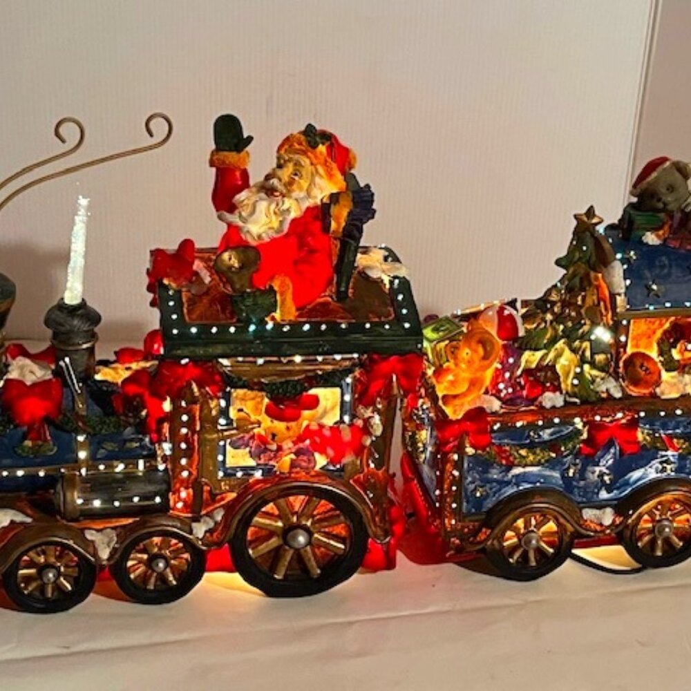 VTG - Fiber Optic Christmas Santa Claus Train Continuous Color Changing Glow-EUC
